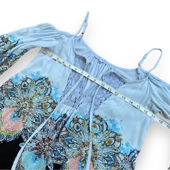 Socialite Boho Paisley Print Bell Sleeve Off Shoulder Flowy Tunic Top | Size M - Picture 12 of 13